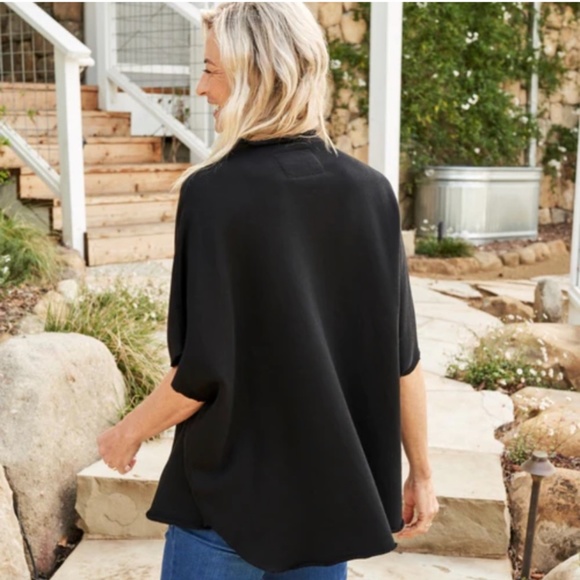 Frank & Eileen Top Audrey Funnel Neck Capelet Triple Fleece Black - Picture 2 of 6